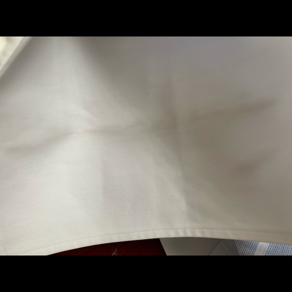 Blue & white check pattern button up cotton dress shirt white collar French cuff - Picture 15 of 16